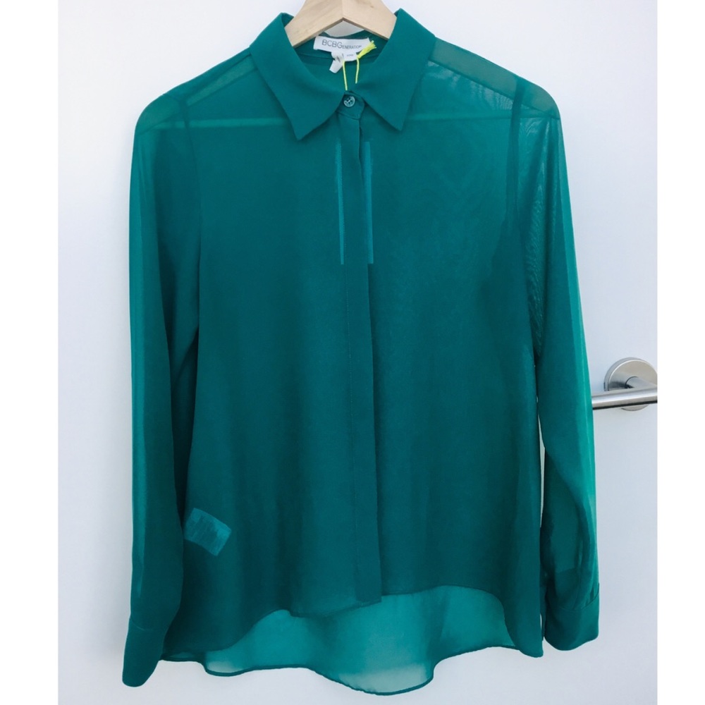 Sheer Button Down Blouse NWT BCBGeneration XXS